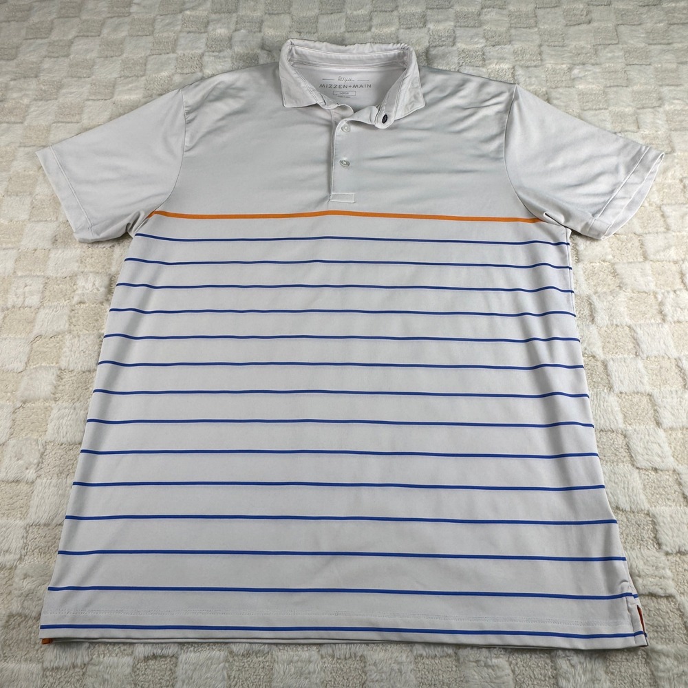Mizzen + Main Phil Mickelson Mens Large Performance Polo White Blue Orange